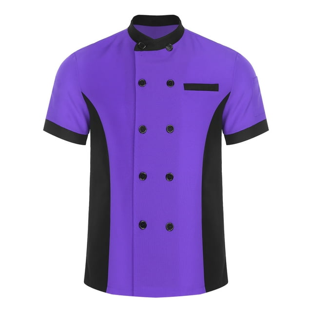 Moggemol Veste de Chef Unisexe Veste de Chef Professionnelle Uniforme de Travail de Cuisine à Double Boutonnage Violet TG