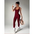 thumbnail image 5 of Women Backless One Piece Jumpsuits Sleeveless Scoop Neck Bodycon Romper Seamless Workout Yoga Wine Red M, 5 of 7