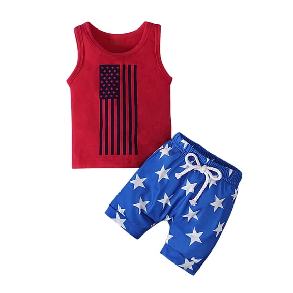 Odeerbi Baby Boy Girl Clothes Toddler Outfit 2025 Fashion Independence Day Star Stripe Print Vest Top Shorts Suit Red