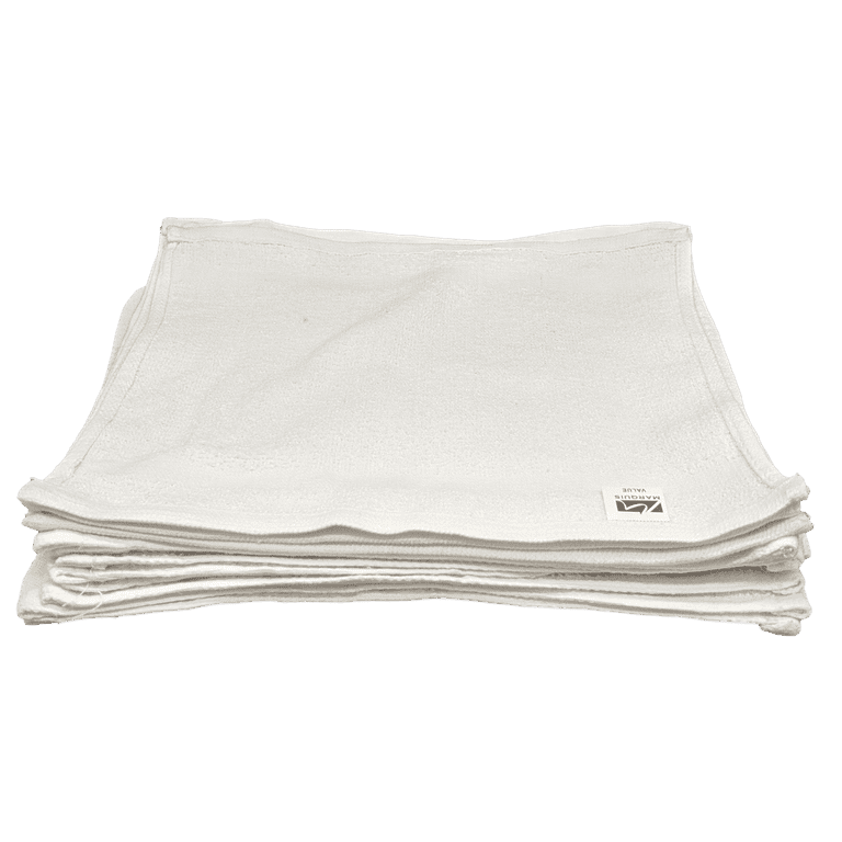 36 Pack - 12 x 12 White Cotton Ribbon Washcloths Rags - Lt Weight Thin  Cloth Rags - Bath/Exfoilating/Kitchen/Garage - 1 lb per Dozen