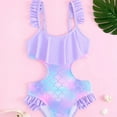 thumbnail image 4 of GYRATEDREAM Toddler Baby Girls One Piece Swimsuits Kids Mermaid Scale Print Quick Dry Ruffle Cut Out Beach Bathing Suit Beach Swimwear for 2-9 Years, 4 of 8