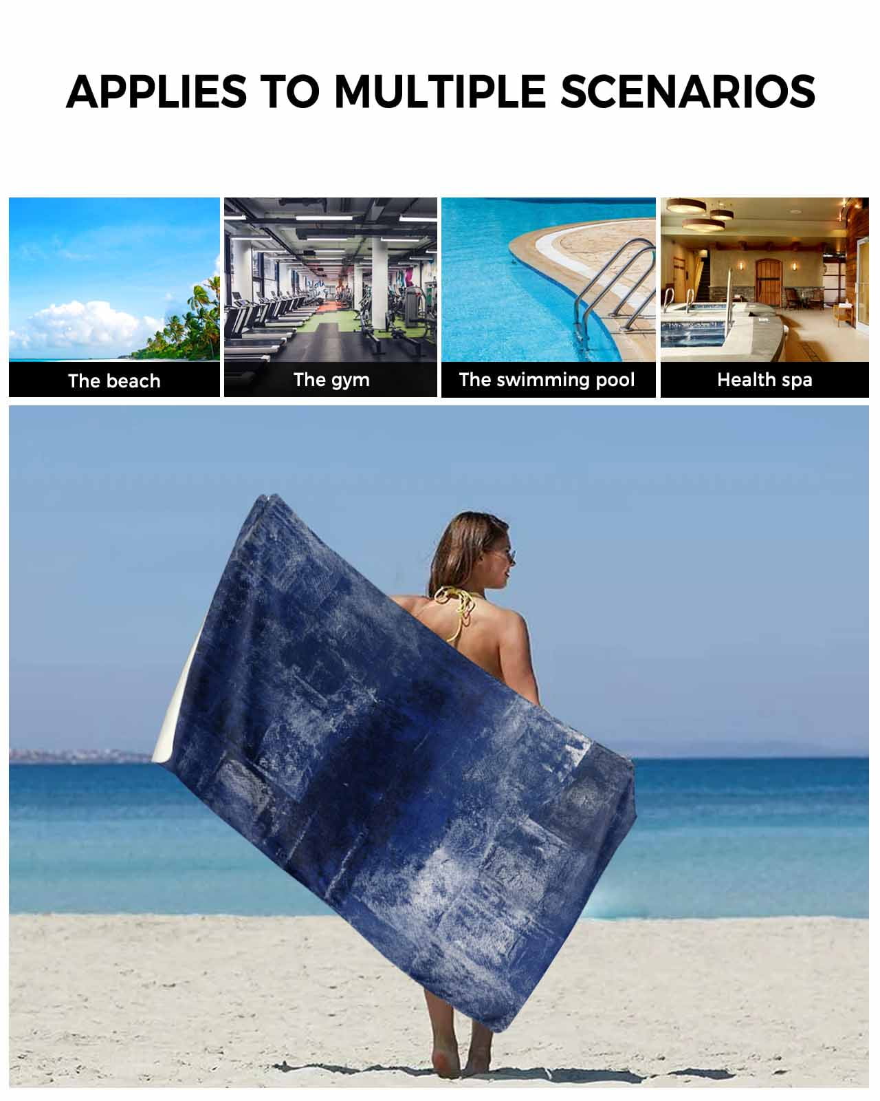 Navy Blue Bath Towels for Bathroom Set,Luxury Microfiber Towels Gifts for Women,Beach Kitchen Hand Hair Face Towel and Dish Washcloth,Retro Oil Painting Modern Abstract Art Aesthetics Towels+Set
