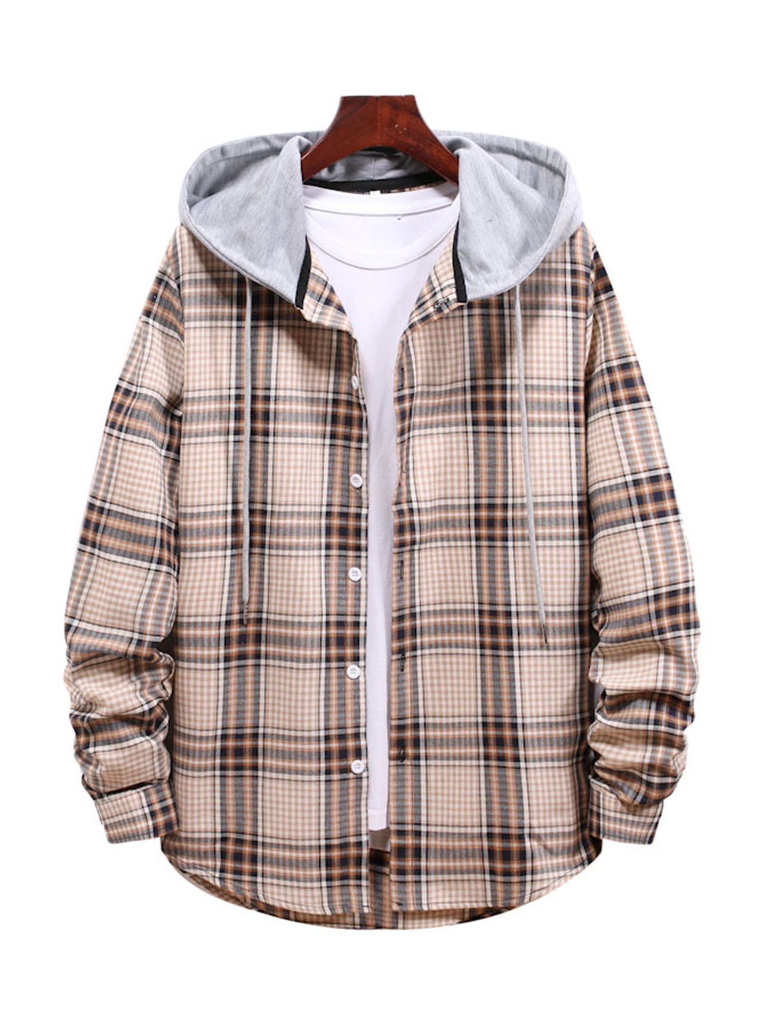 Frontwalk Mens Plaid Hooded Shirt 
