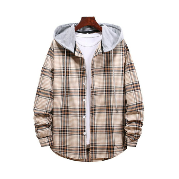 Frontwalk Mens Plaid Hooded Shirt Jacket Casual Vintage Button Down ...