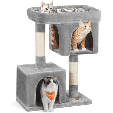 Cat Tree, 33.1-Inch Cat Tower, L, Cat Condo for Large Cats up to 16 lb, Large Cat Perch, 2 Cat Caves, Scratching Post, Light Gray UPCT61W