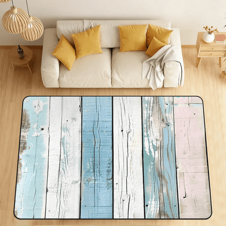 CURLYOOT Vintage Wooden Board Area Rugs 5 x7 Washable Rug Large Living Room Rug Non Slip Indoor Floor Carpet for Dining Room Bedroom Home