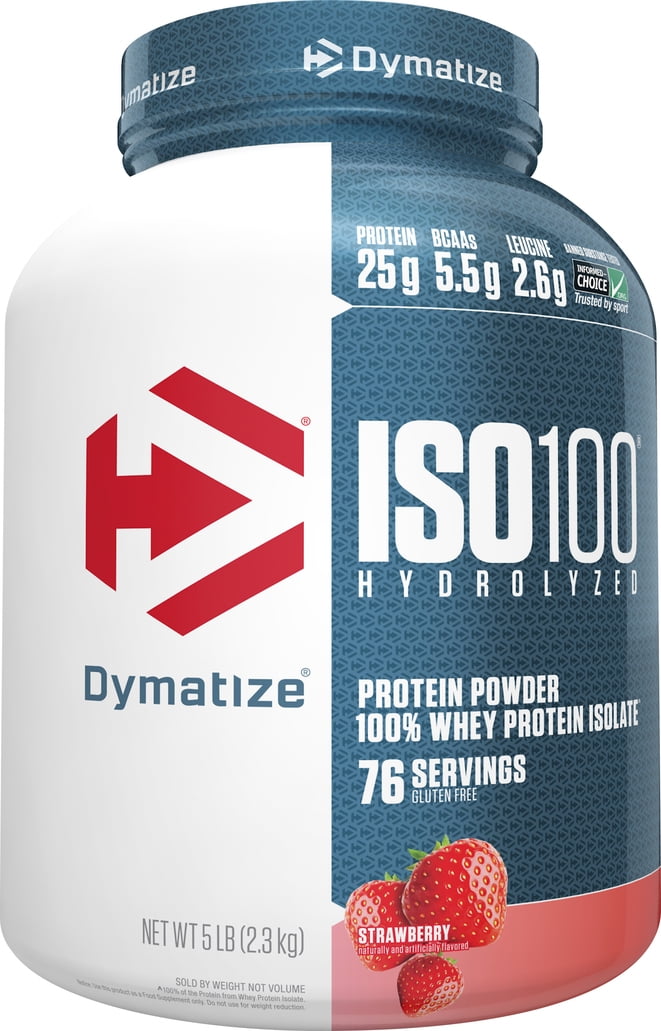 Dymatize ISO100 Hydrolyzed Whey Isolate Protein Powder, Strawberry, 5