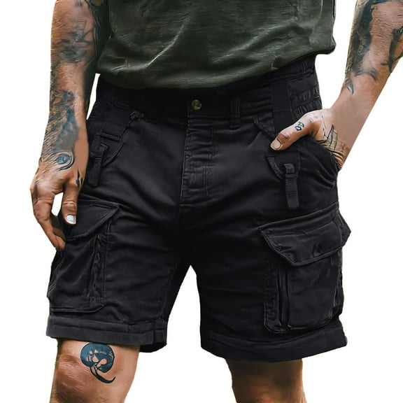 CONZONE Mens Casual Cargo Shorts Buttons Summer Shorts for Men Solid Color Lightweight Loose Fit Workout Gym Shorts With Pockets