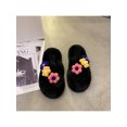 thumbnail image 4 of Woobling Ladies Slide Sandals Flat Plush Slipper Slip On Fuzzy Slippers Home Non-slip Open Toe Fluffy Slides Black 6.5, 4 of 6