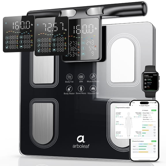 Arboleaf Smart Body Fat Scale – 8-Electrode Full Body Composition Analyzer, Bluetooth Bathroom Scale with App, 400lb Capacity, Large Display