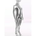thumbnail image 4 of Sholeno Kids Boys Girls Long Sleeves Metallic Full Bodysuit Jumpsuit Unitard Ballet Gymnastics Dancewear Silver L/140, 4 of 7