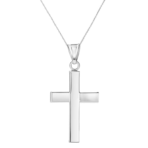 14K White Gold Cross Pendant Necklace for Women on a 20 inch 14K Gold Chain