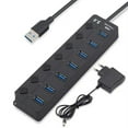 thumbnail image 1 of Hub USB con alimentación, concentrador USB 3.0 de aluminio, regleta de alimentación USB 3.0 de 7 puertos con fuente de alimentación externa de 5 V/2 A, concentrador USB multipuerto, 5 Gbps, interrupto, 1 of 5