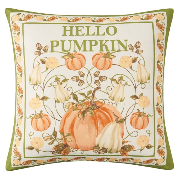 Mainstays 16 in x 16 in Reversible Decorative Outdoor Throw Pillow, Hello Pumpkin