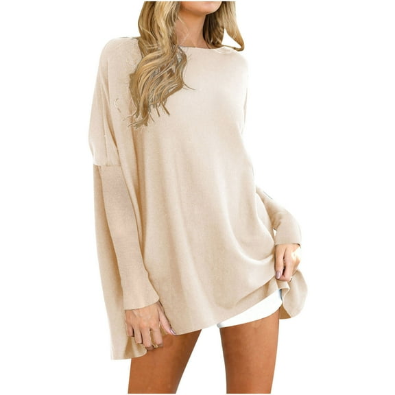 Perfectbot Tops for Women Oversized Long Sleeves Boat Neck Blouses Fall Slouchy Fit Shirts