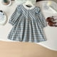 thumbnail image 2 of Korean Children's Dress 2-7 Y Spring Girls Plaid Lace Collar Princess Dress Cute Flying Sleeve Kid's Clothes, 2 of 6
