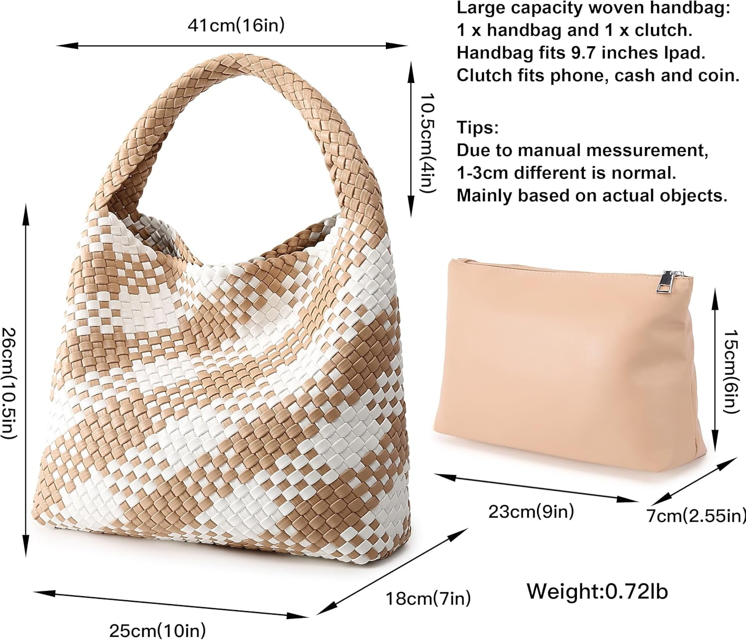 Woven Bag for Women, Vegan Leather Tote Bag Large Summer Beach Travel Handbag and Purse Retro Handmade Shoulder Bag
