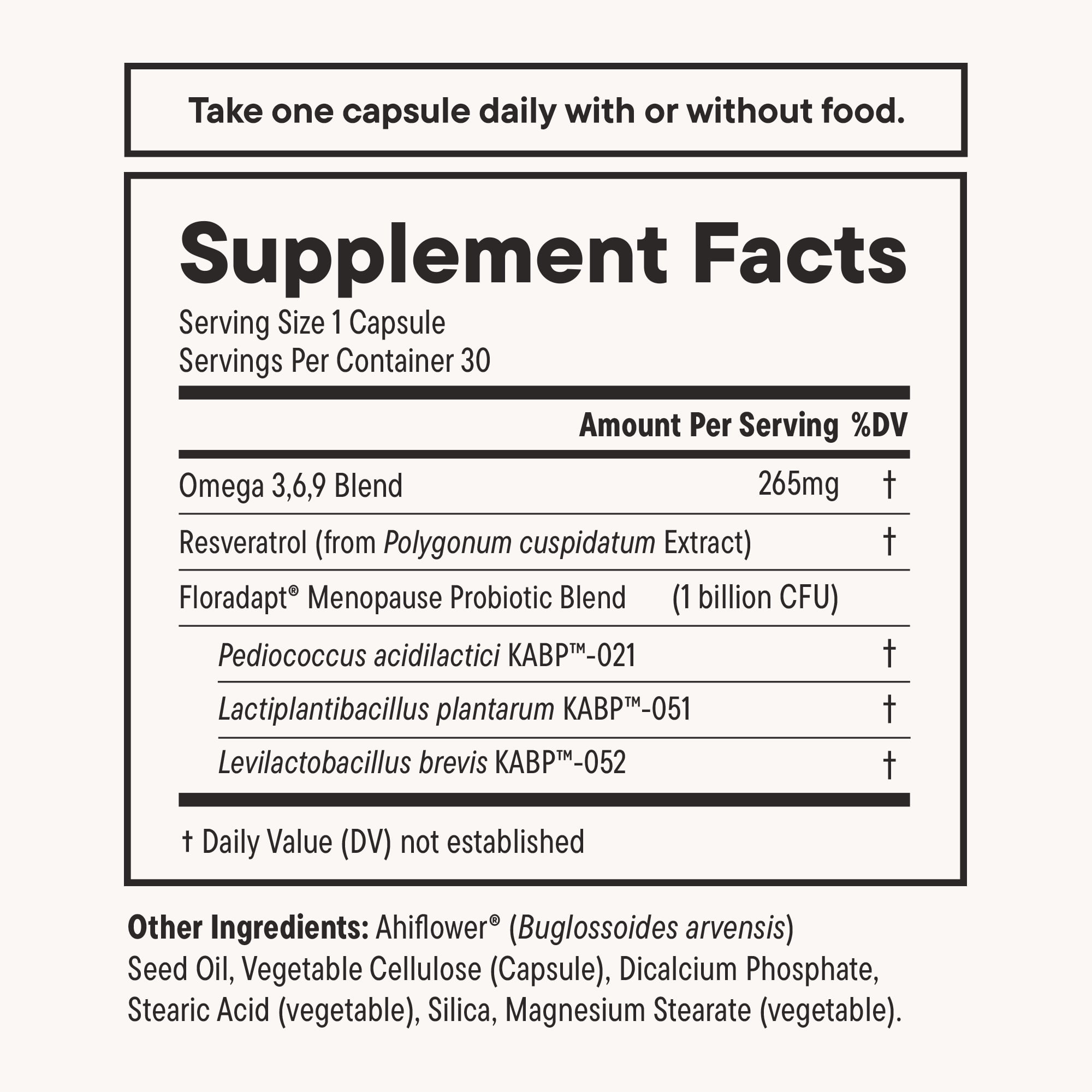 Nouri Menopause Health Probiotic with Omega and Resveratrol Vegan Capsules, 30 Day Supply