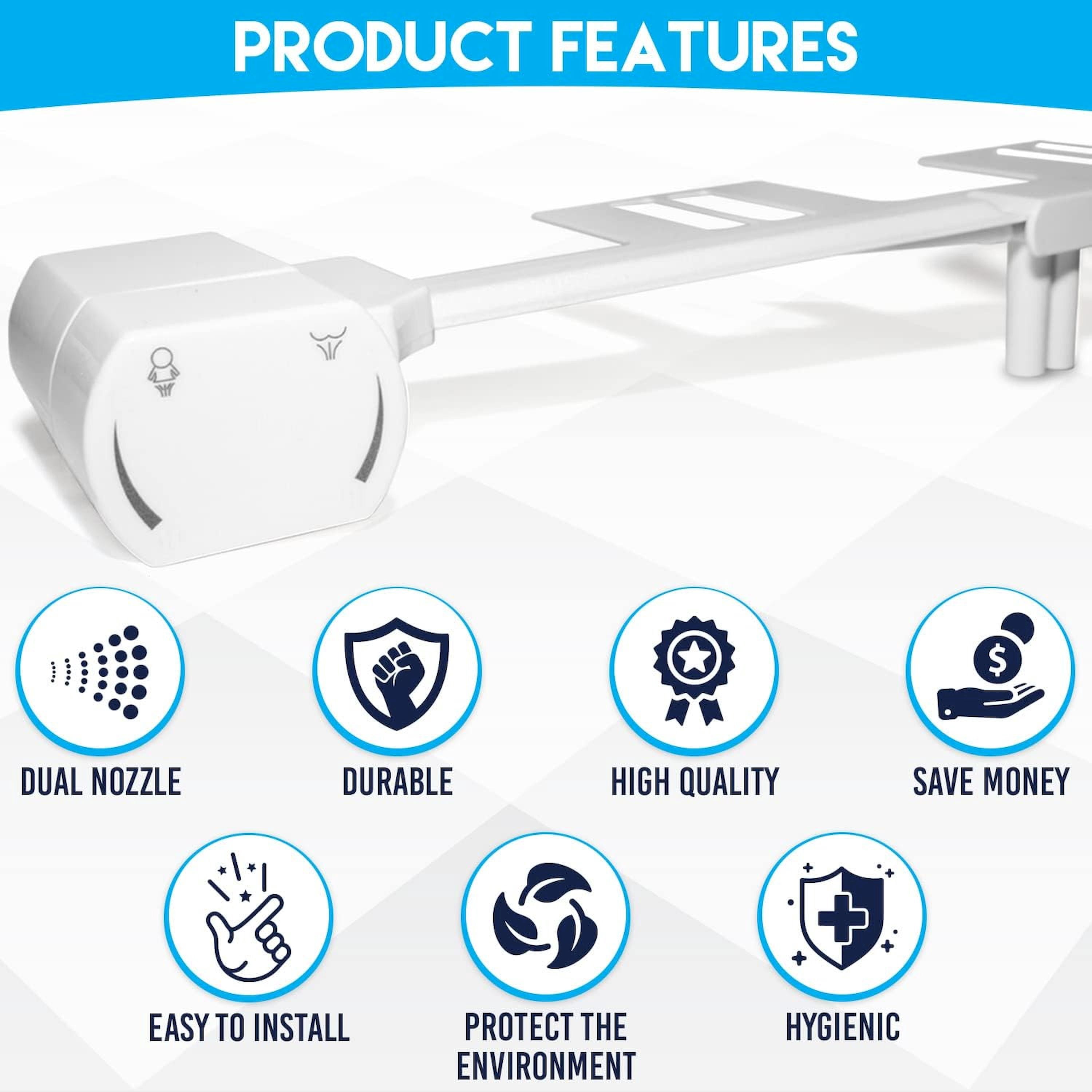 JEP Bidet Toilet Seat Attachment for Toilets | Bidets for Existing Toilets for Rear & Feminine Cleaning, Easy to Install, Convenient, and Power Free