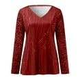 thumbnail image 5 of Women's Sequin Tops Sexy V Neck Long Sleeve Printed Dressy Casual T Shirts Plus Size Business Work Relaxed Fit Pullover Blouses, 5 of 5