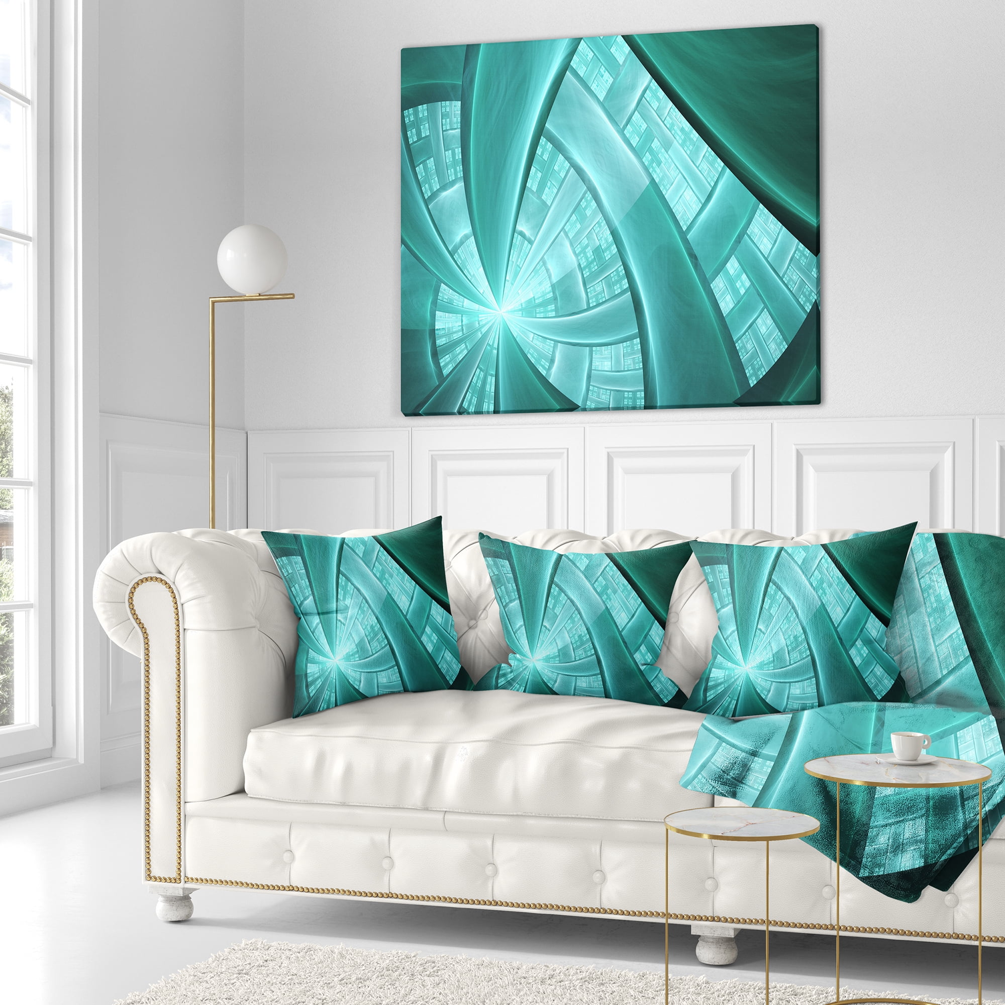 Designart Blue Fractal Stained Glass - Abstract Throw Pillow - 18x18