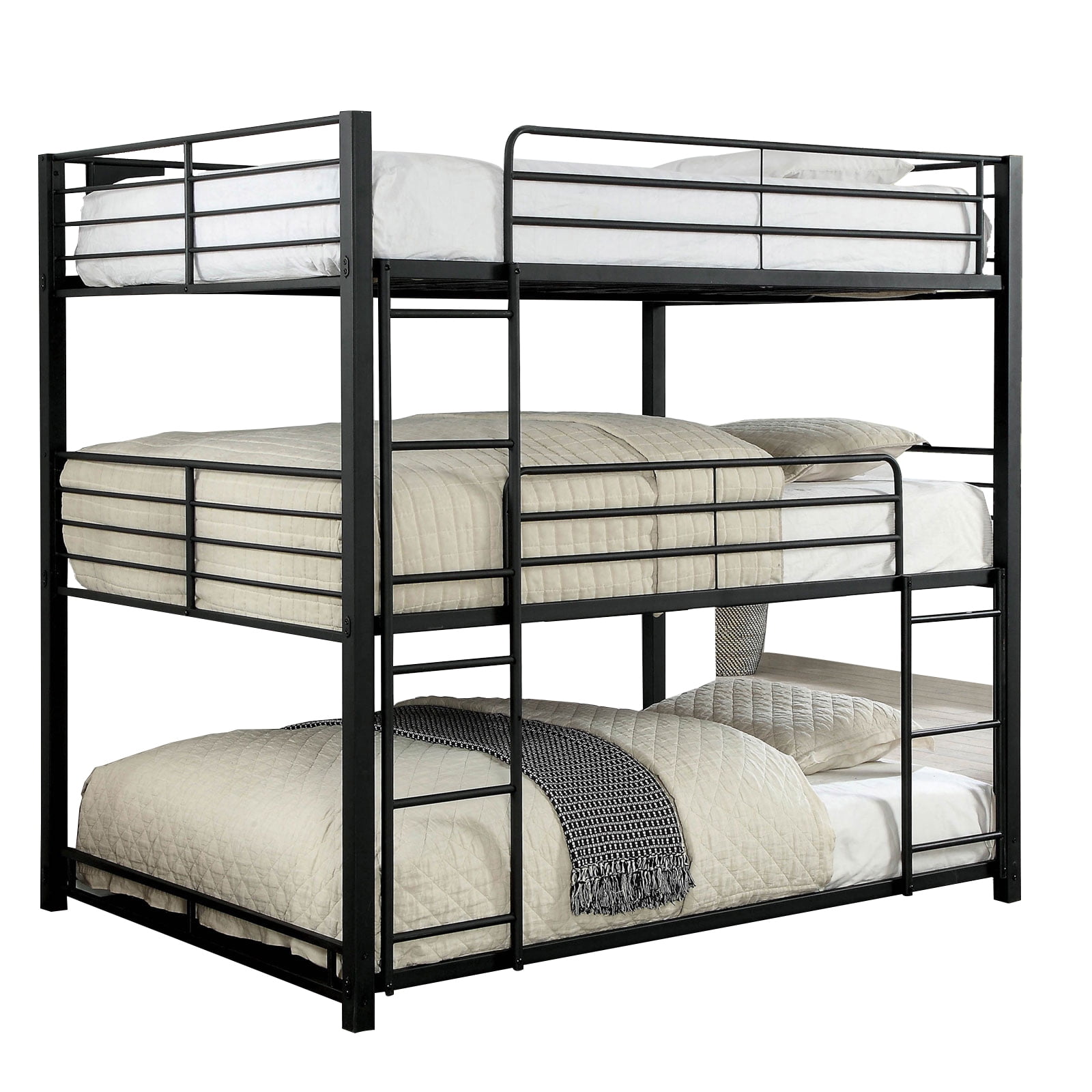 Industrial Style Full Triple Decker Bunk Bed with Ladder ...