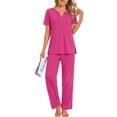 thumbnail image 2 of Fantaslook Womens Pajamas Sets V Neck Buttons Short Sleeve Top and Pant with Pockets Lounge Wear Set Outfits, 2 of 8