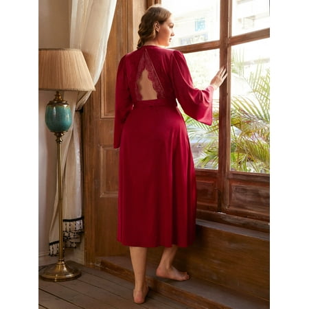 

Women s Plus Lace Cutout Back Knot Side Wrap Nightdress Burgundy 4XL(20) F220102Y