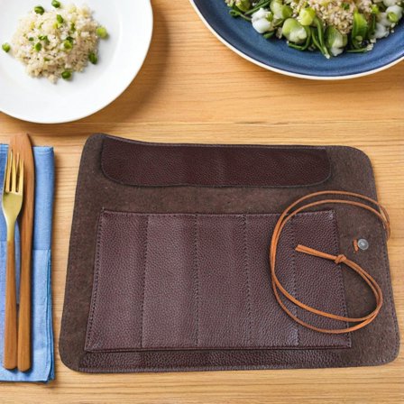 DRAFIDEEP 2-Pack Brown Roll-Up Storage Bags with Multiple Pockets for Carving Tools, and Portable Organizers