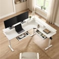 thumbnail image 7 of KeyWhat 60" L Shaped Standing Desk, Electric Height Adjustable Computer Desk with Shelves & Keyboard Tray, Corner Gaming Desk with LED Strip & Power Outlets, Antique White, 7 of 7