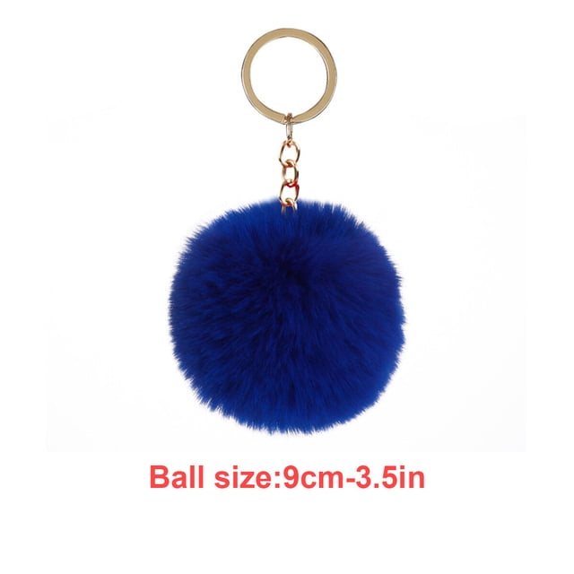 Fuzzy Ball Keychain Supple Comfortable Lovely Key Rings Adorable Practical Key Chains Women for Children Adults Elderly Students Dark Blue 9cm