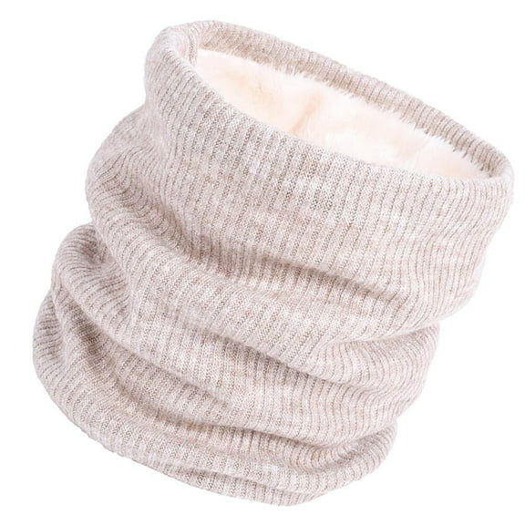 WEUVEB Windproof Beige Collar Scarf Soft Chunky Knit Winter Scarf with Thick Warm Lining for Cold Weather