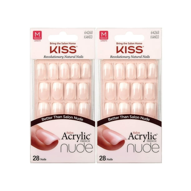 Nail Tips Kiss Salon Acrílico Nude French Medium 28 unidades x2