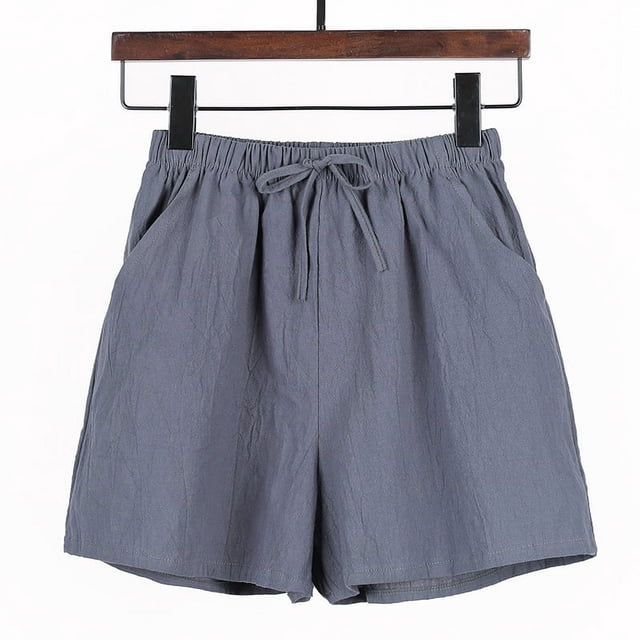 Pantalones cortos de algodón y lino para mujer, pantalones de verano con forma de A y pierna ancha, pantalones deportivos de talla grande, pantalones casuales holgados de cintura alta
