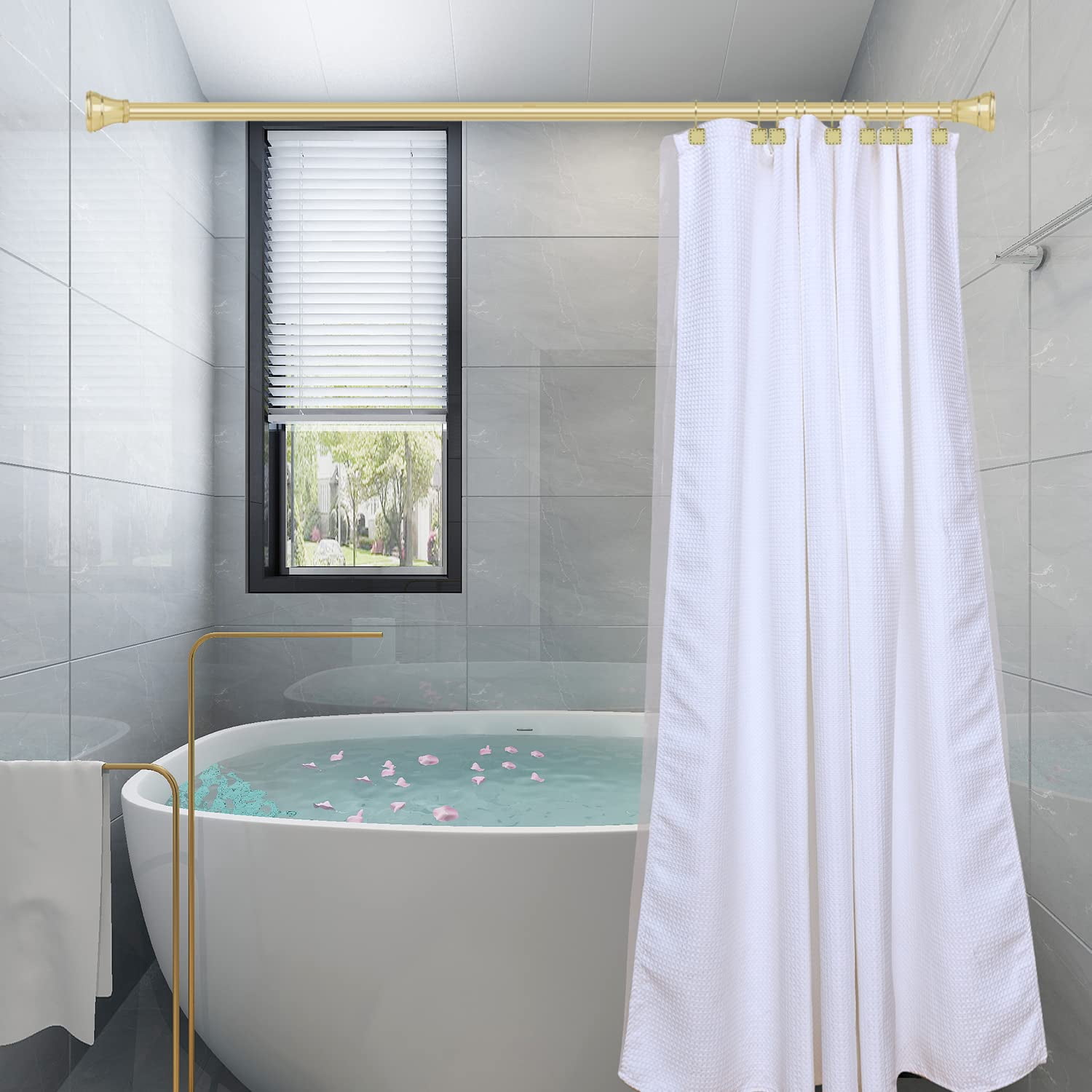 Utopia Alley Shower Hooks - Double Shower Curtain Rings for Bathroom - Rust Resistant Shower Curtain Hooks for Shower Curtain - Shower Curtain Rings with Crystal Design - Set of 12, Gold