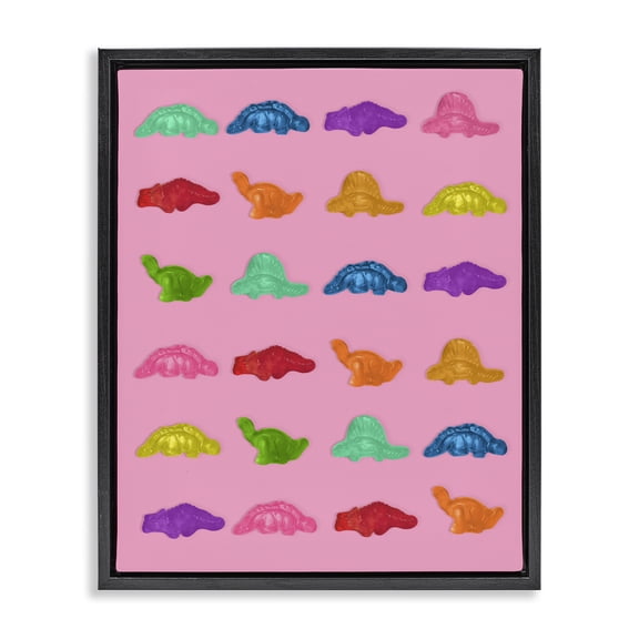 Stupell Industries Contemporary Dinosaur Gummies on Pink Black Floating Frame Canvas Art, 17 x 21, by LISH Creative