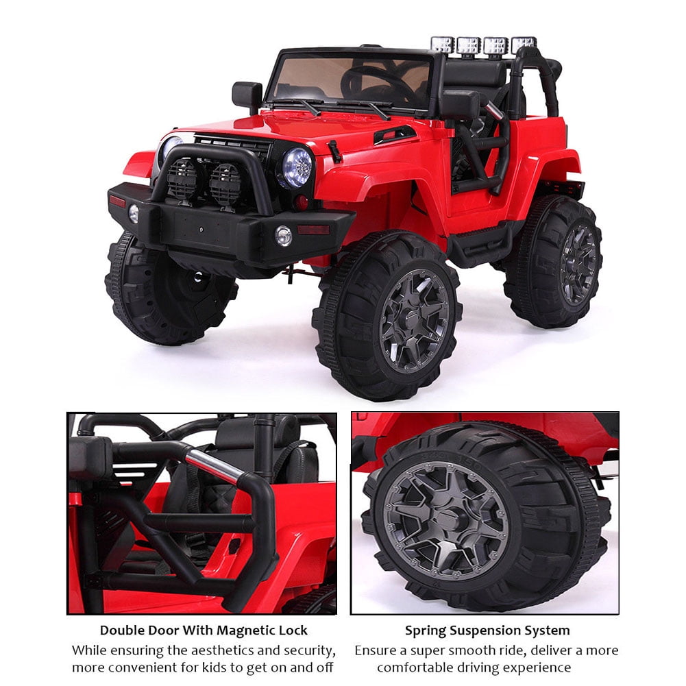 Kepooman 12V Kids Ride on Electric Car, Kids Ride-On Truck Car with Remote Control and LED Lights, 3 Speeds, Spring Suspension, Red