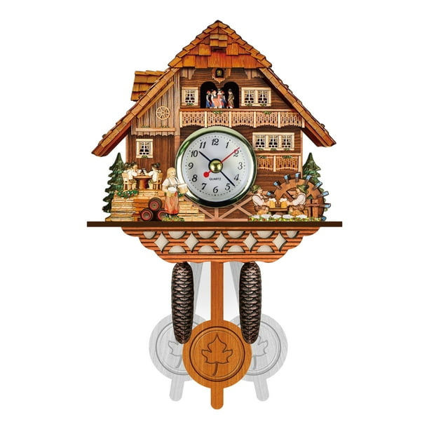 Inteprter Bird Time Bell Swing Reloj despertador Estilo de imitación de madera con diales fáciles de leer Fácil de leer Decoración del hogar CM011