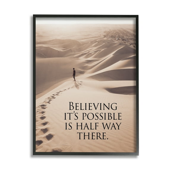 Stupell Industries Motivational Believe It's Possible Landscape Painting Black Framed Art Print Wall Art, 11 x 14