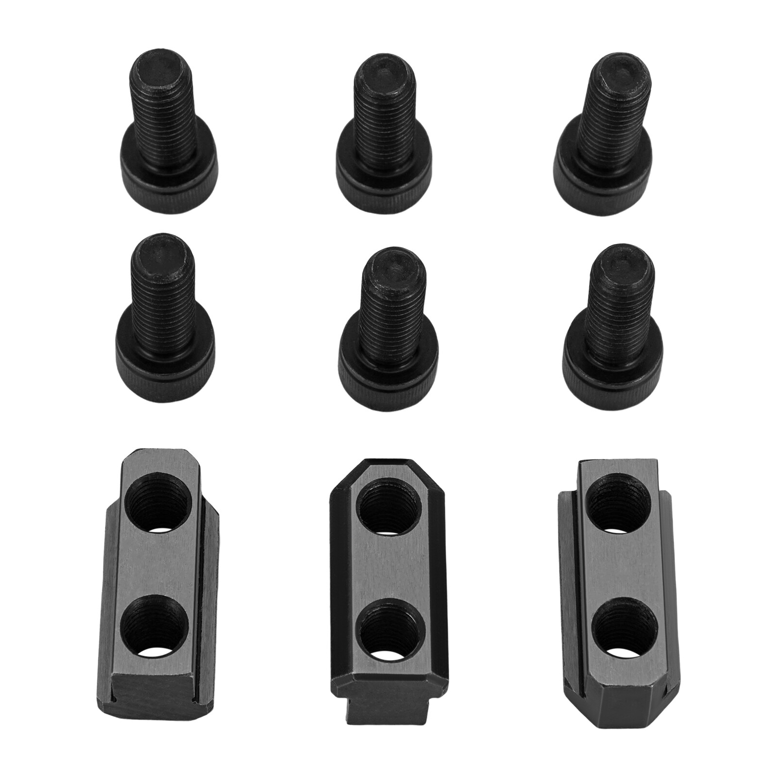 3PCS T Nuts Set Jaws T-nuts With 6 M10 Bolts For 6" Hydraulic 3-jaw Hollow Chuck
