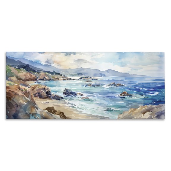 Stupell Industries Blue Toned Beach Edge Landscape & Nature Painting Wrapped Canvas Canvas Art Print Wall Art, 24 x 10