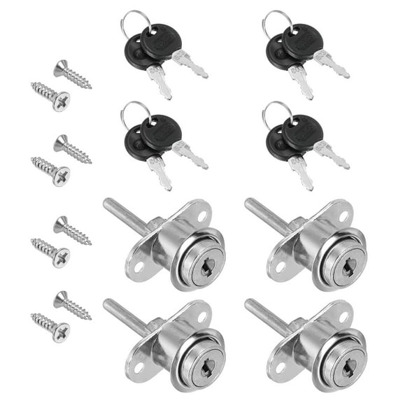 Uxcell 19mm Drawer Locks, 4 Pack Zinc Alloy Nickel Plated Keyed Different Desk Drawer Lock, Silver Tone