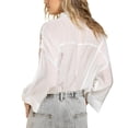 thumbnail image 4 of POL Women's Joy Ruffle Lace Trim Seashell Button Down Shirt-Ivory / L, 4 of 7