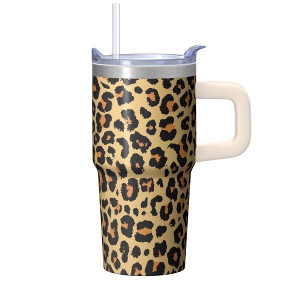 20oz Insulated Stainless Steel Travel Cup With Handle Geometric Design Leak Proof Double Wall Tumbler With Straw