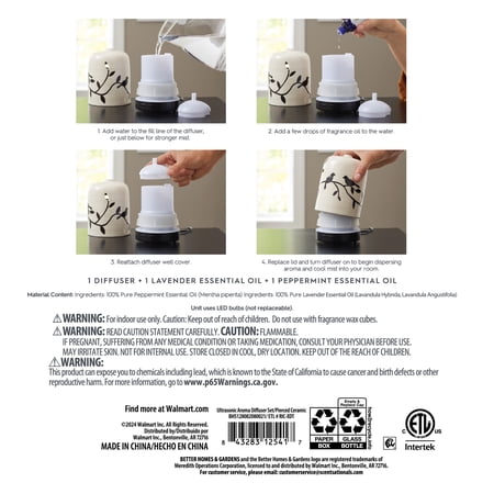 Better Homes & Gardens 3 Piece Diffuser Set, Lavender Fields, 100 mL