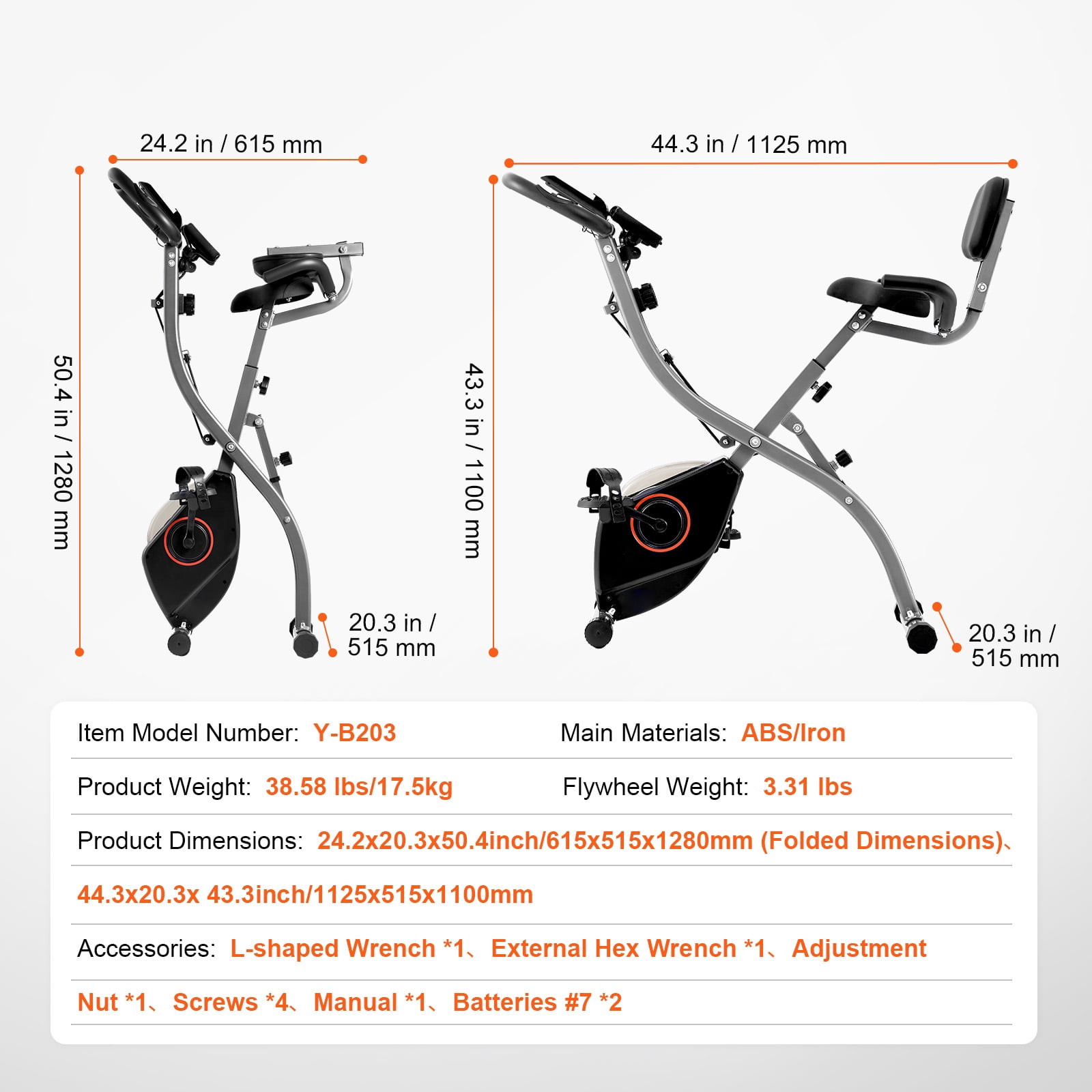 KFFKFF Collapsible Workout Bicycle, Adjustable Resistance Home Gym Bike, Upright Indoor Exercise Cycle with Comfort Seat, LCD Display for Fitness Training