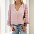 thumbnail image 3 of Weardear Womens Chiffon Blouse Swiss Dot Tops V Neck Casual Loose Pleated Shirts Pom Pom Tops, 3 of 7