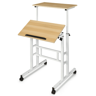 MoNiBloom Mobile Workstation, Adjustable Height Standing Desk, Rolling Computer Desk with Monitor Shelf for Bedroom, Natural