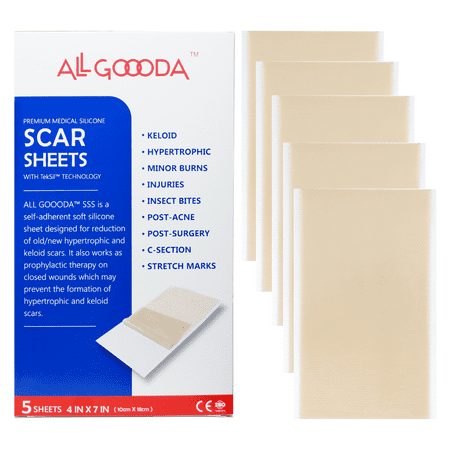 ALL GOOODA Silicone Scar Removal Sheets 4x75 Sheets, Medical Grade, Keloid Treatment Off Away Prevention, Tummy Tuck Surgery Recovery, Reusable
