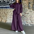 thumbnail image 2 of BiZtdJrK Two Piece Vacation Sets for Women Long Sleeve Button Down Shirts and Wide Leg Pants Casual Set Loose Travel 2 Piece Outfits with Pockets Purple S, 2 of 7
